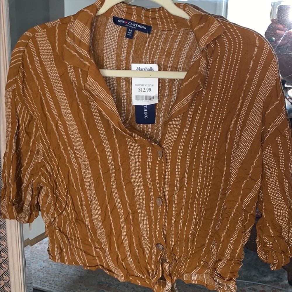 Mustard color striped button up